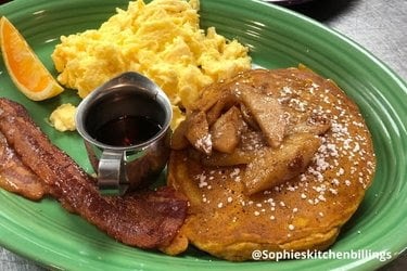 Pancakes, eggs and bacon