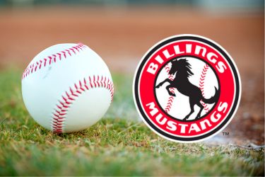 Baseball next to Billings Mustangs Logo