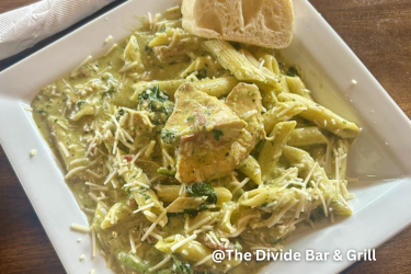 Pesto penne pasta from The Divide Bar & Grill