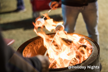 Holiday Night - Fire pits with people warming up some marshmallows